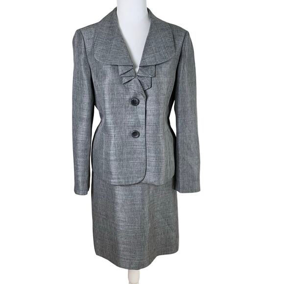 Le Suit Size 14 2-Piece Skirt Suit w/ Blazer Jacket Gray Formal Career - Picture 1 of 9